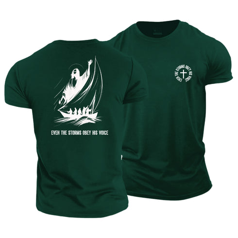 Men's Even The Storms Obey His Voice Cotton T-Shirt